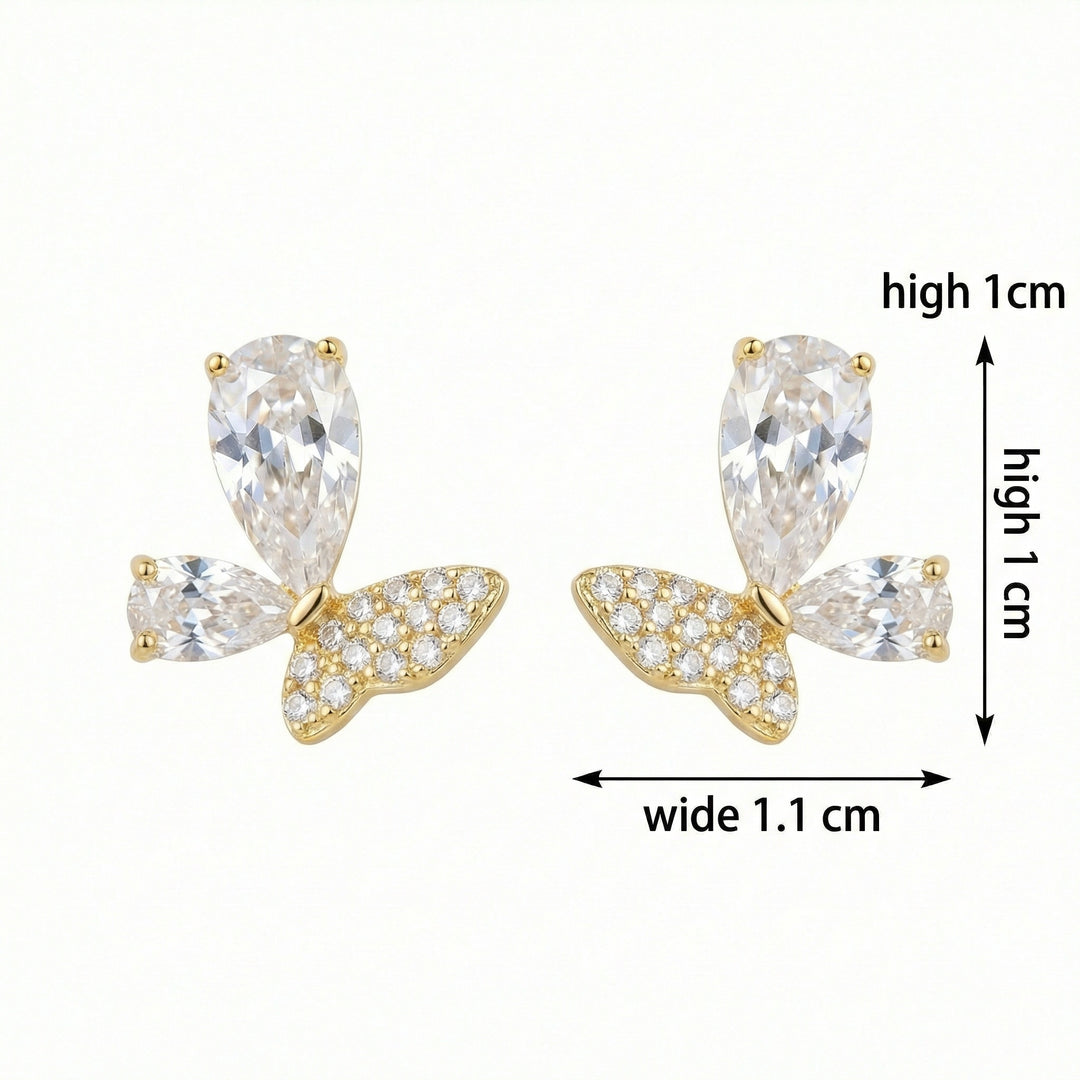 🦋 925 Sterling Silver Butterfly Stud Earrings with Pear-Cut & Pavé Stones 🦋