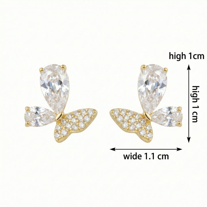 🦋 925 Sterling Silver Butterfly Stud Earrings with Pear-Cut & Pavé Stones 🦋
