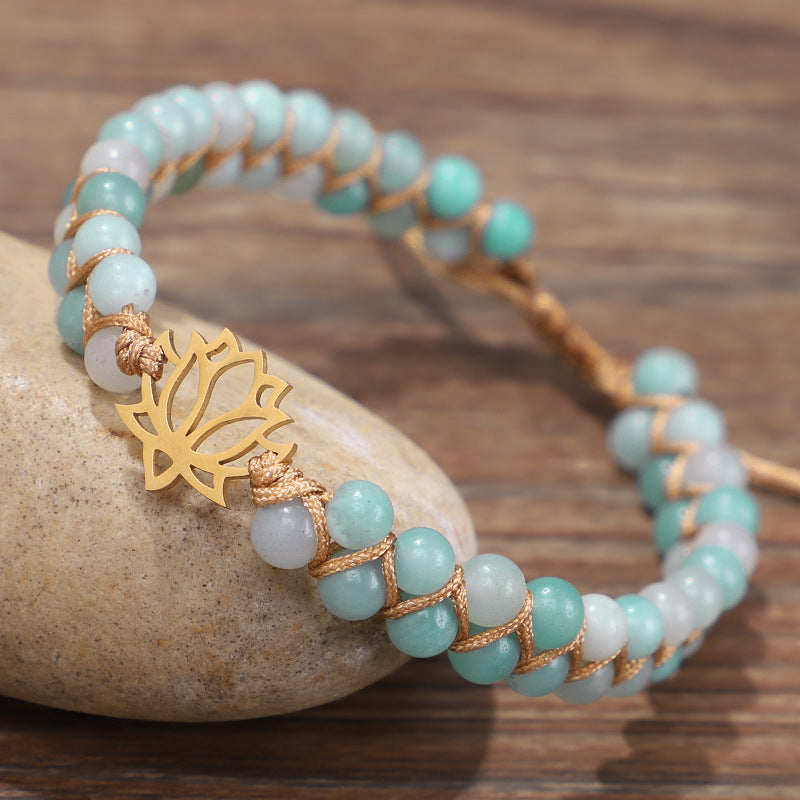 Handwoven Double Layer Natural Stone Bracelet – Yoga Om Lotus Design