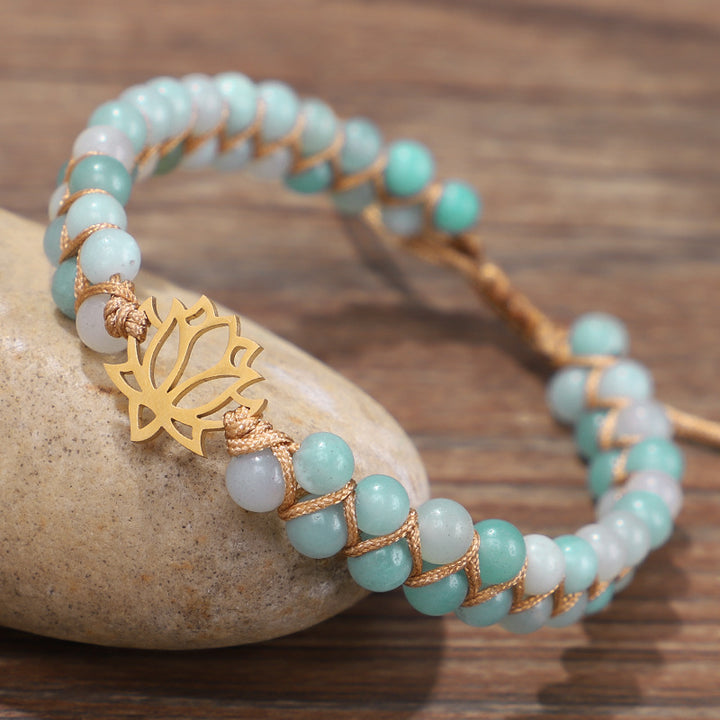 Handwoven Double Layer Natural Stone Bracelet – Yoga Om Lotus Design