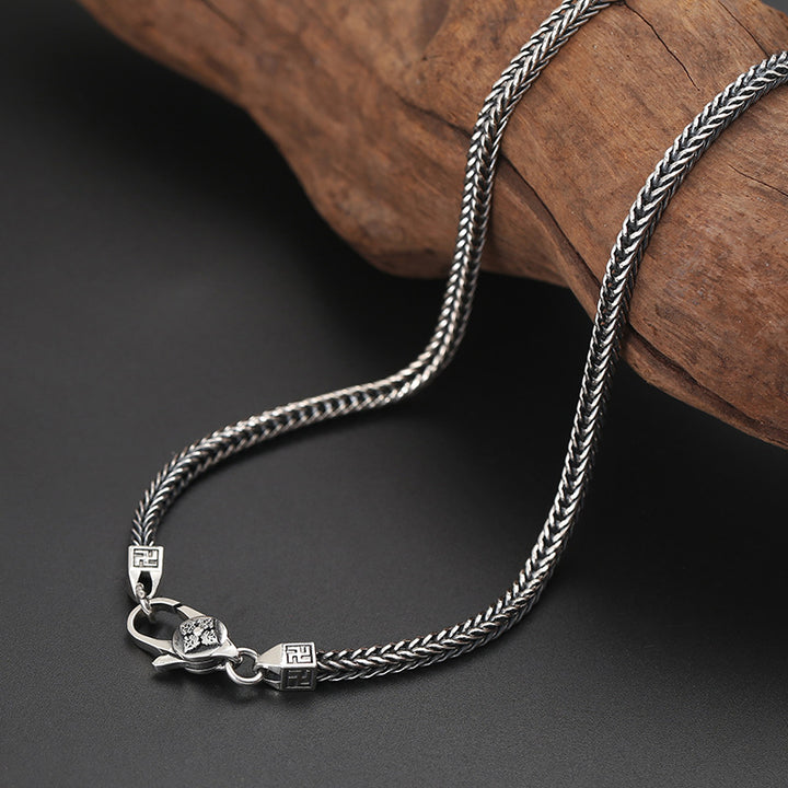 Sterling Silver Thai Silver Diamond Pestle Necklace – Unisex Square Chain Jewelry
