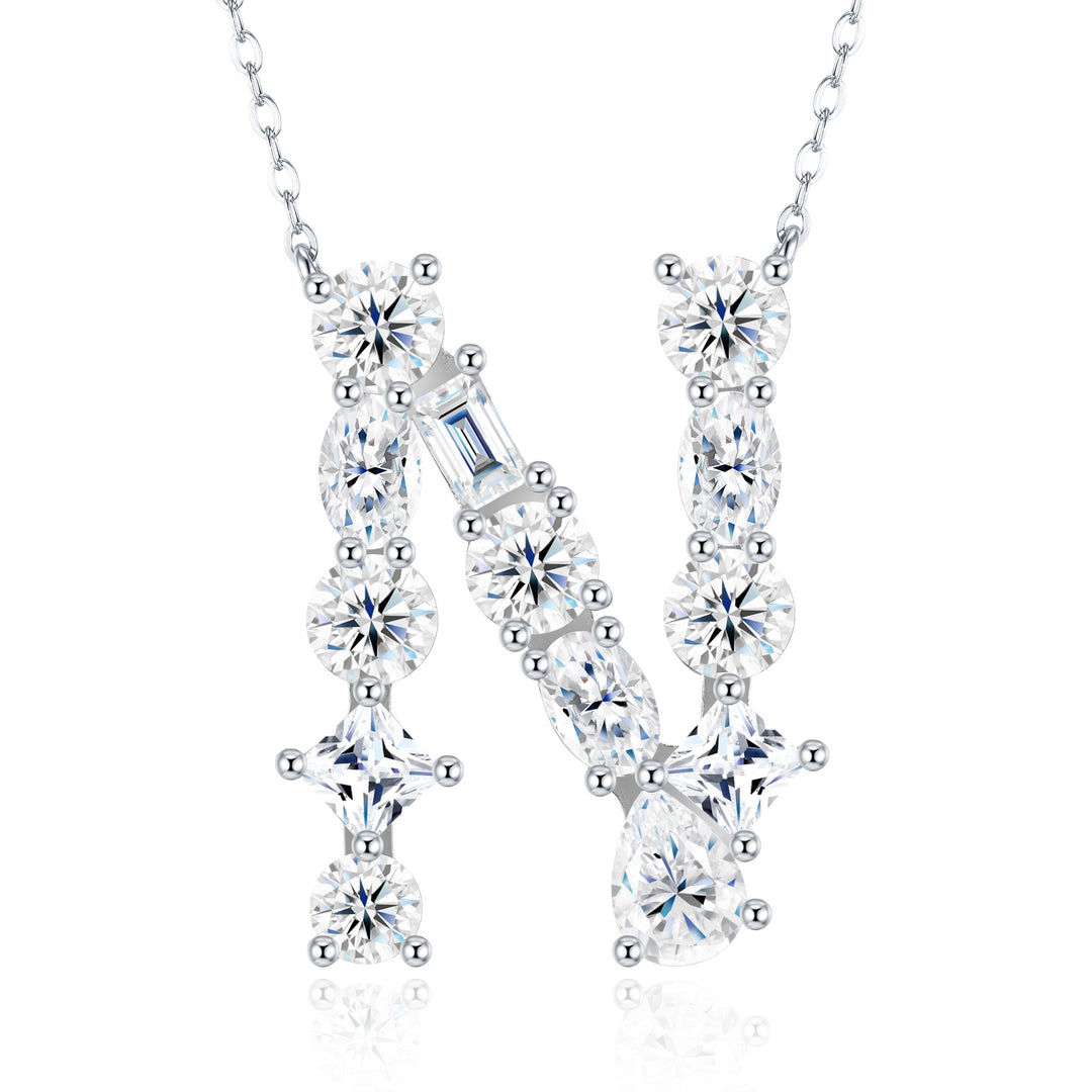 💎 Bubble Letter N Pendant Necklace – Platinum & Gold-Plated S925 Silver with Moissanite (7.8g) 💎