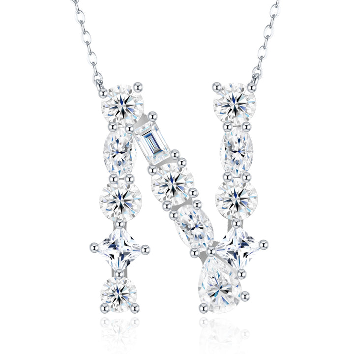 💎 Bubble Letter N Pendant Necklace – Platinum & Gold-Plated S925 Silver with Moissanite (7.8g) 💎