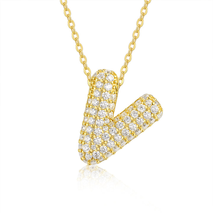 ✨ S925 Gold-Plated Bubble Letter V Moissanite Pendant Necklace ✨