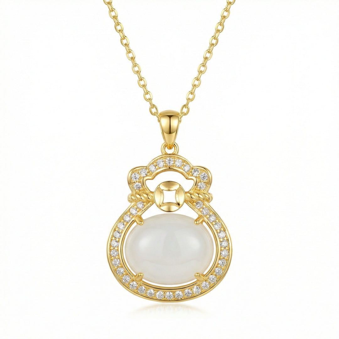 ✨ 925 Sterling Silver White Jade Money Bag Necklace