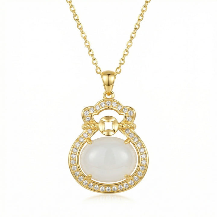 ✨ 925 Sterling Silver White Jade Money Bag Necklace