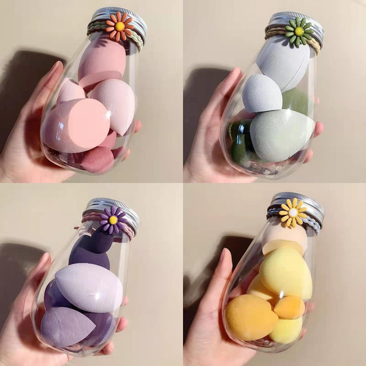 💄✨ Portable Travel Size PET Bottle Makeup Egg Set | Beauty Sponge Kit (4PCS)