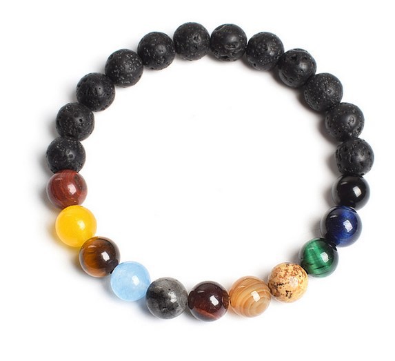 Colorful Volcanic Rock & Blue San Yoga Agate Beads Bracelet – Unisex