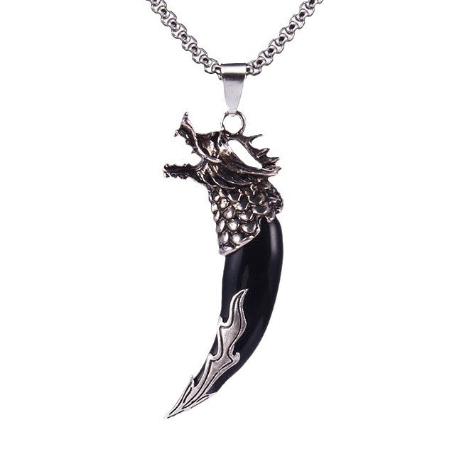 Bold Wolf Tooth & Dragon Head Necklace – Stainless Steel Pendant Jewelry
