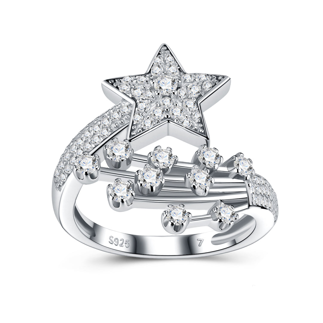 💍 Comet Moissanite Minimalist Ring – Platinum-Plated S925 Silver (5g, Sizes 5–9) 💍