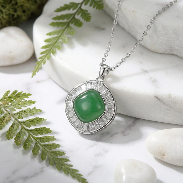 ✨ Green Jadeite Cushion Pendant Necklace