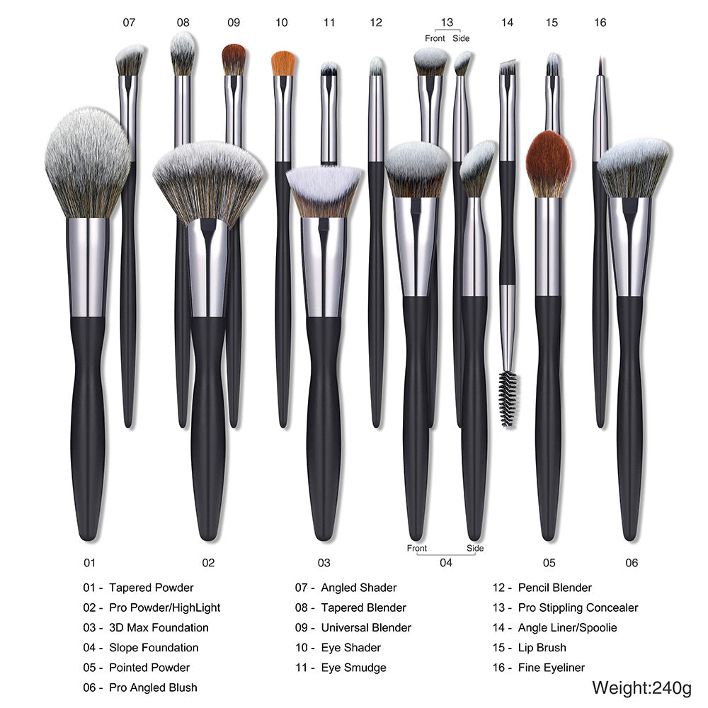 ✨ 16-Piece Black Makeup Brush Set — Eyeliner & Full Face Beauty Tools 🖤💄