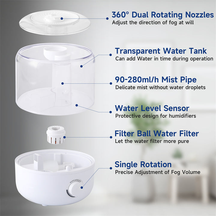 💧🏠 3L Mechanical Humidifier | BPA-Free with Low Water Protection ✨