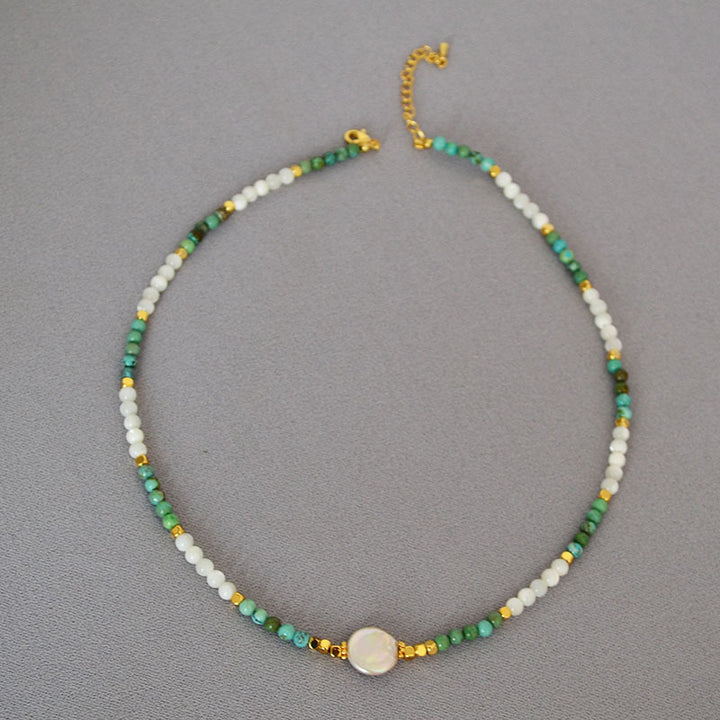 Retro Turquoise Bead Necklace – Simple Elegant Handmade Jewelry for Women