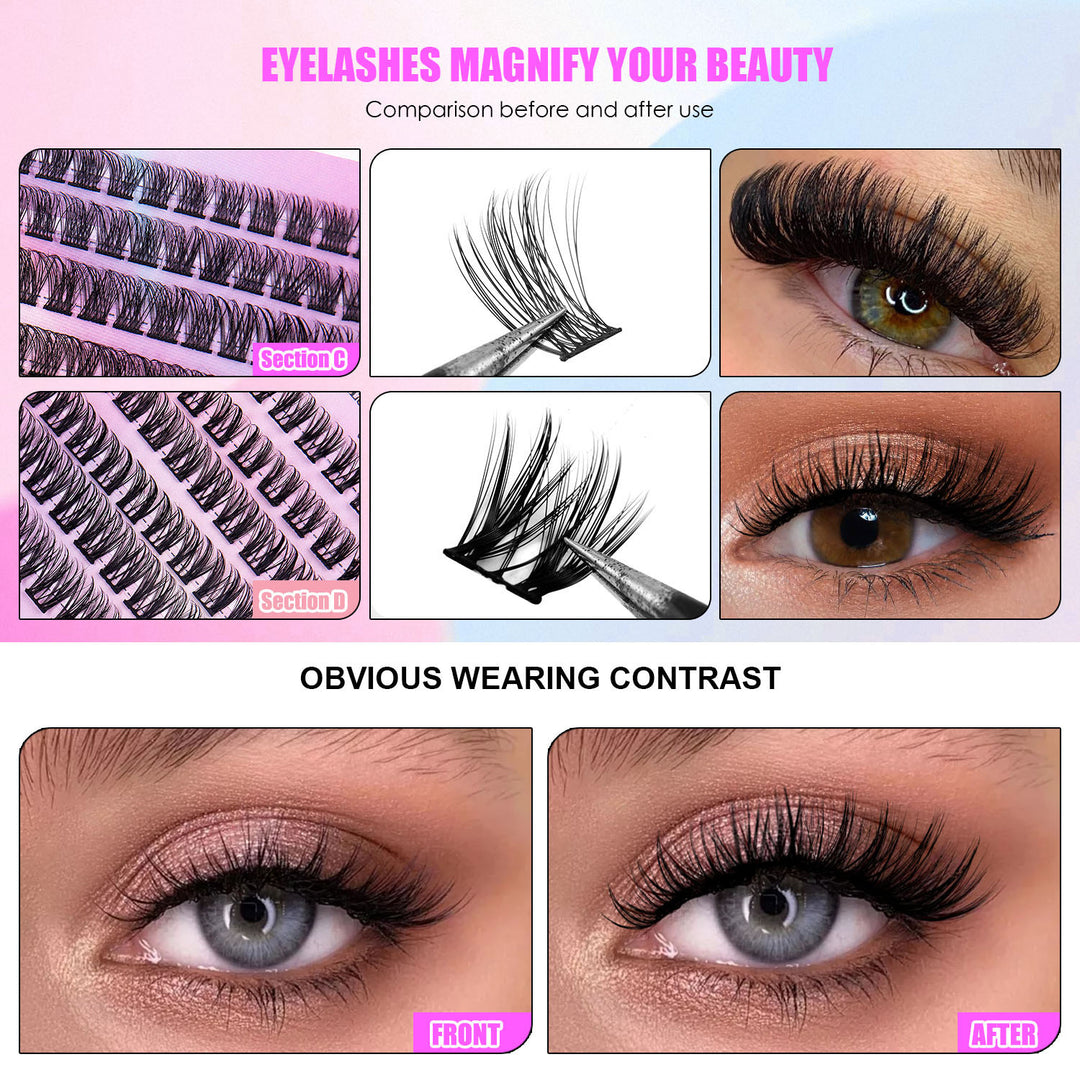 👁️✨ 12 Rows of 150 Segmented Cluster Lashes – Individual False Eyelash Extensions