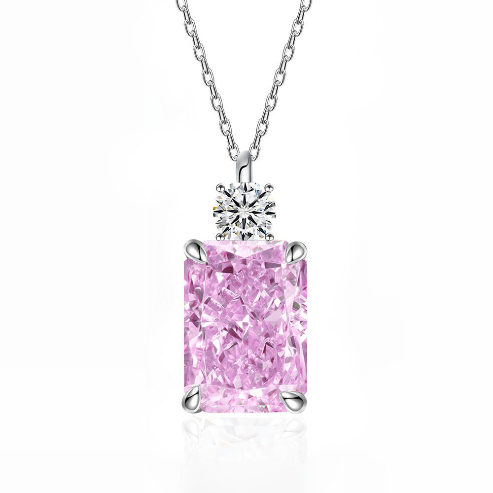 Women’s Deep Tanzanite Rectangular Necklace – 925 Silver Ice-Flower Cut Diamond Pendant
