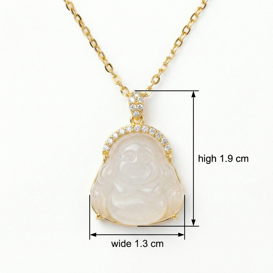925 Sterling Silver Elegant White Stone Laughing Buddha Necklace with Shimmering Stone Embellishments