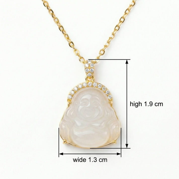 925 Sterling Silver Elegant White Stone Laughing Buddha Necklace with Shimmering Stone Embellishments