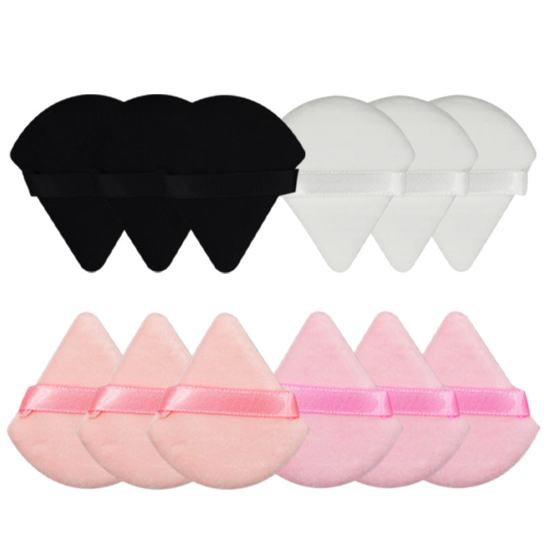 💄✨ Triangular Fan-Shaped Ribbon Powder Puff | Dry Makeup Set (12PCS)