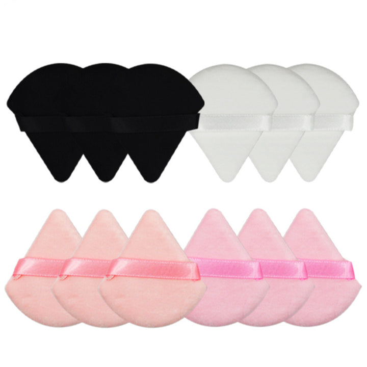 💄✨ Triangular Fan-Shaped Ribbon Powder Puff | Dry Makeup Set (12PCS)