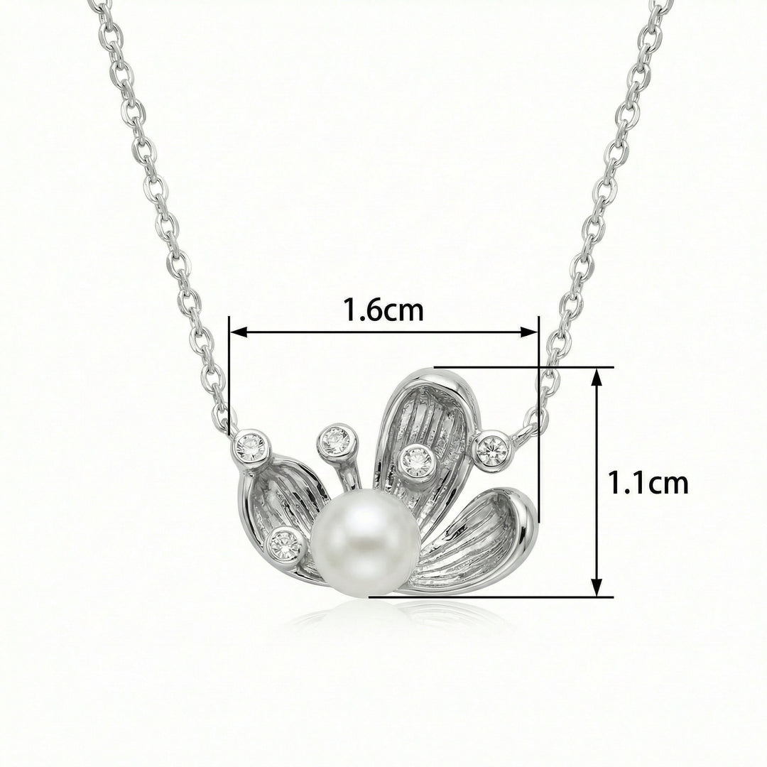 ✨ 925 Sterling Silver Pearl & Sparkling Diamond Floral Pendant Necklace ✨