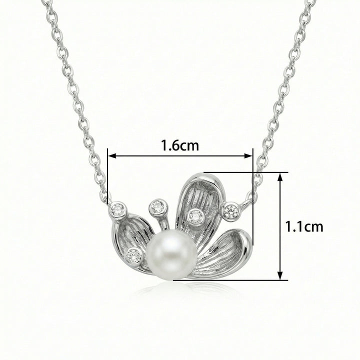 ✨ 925 Sterling Silver Pearl & Sparkling Diamond Floral Pendant Necklace ✨