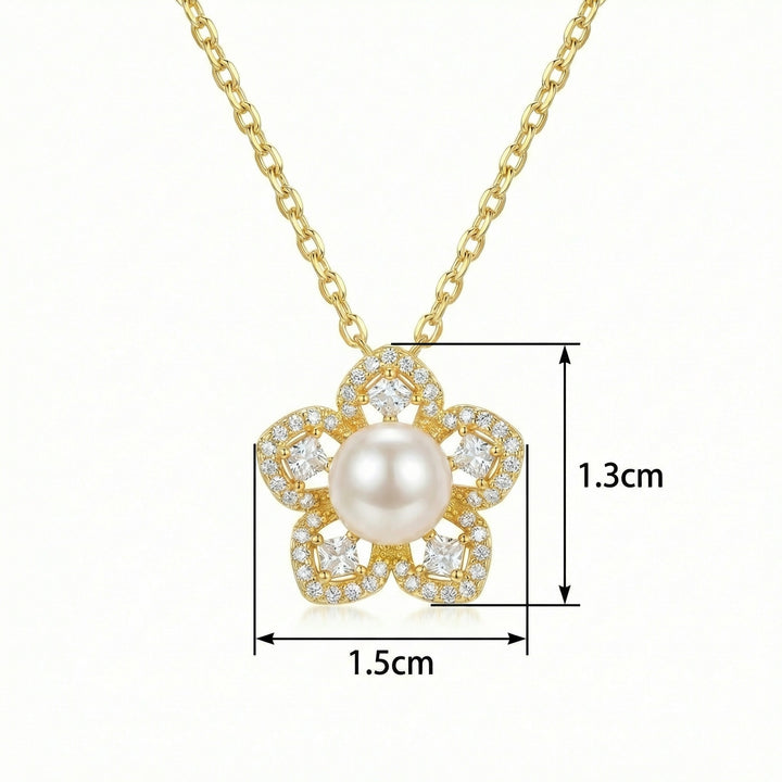 ✨ 925 Sterling Silver Pearl Floral Necklace