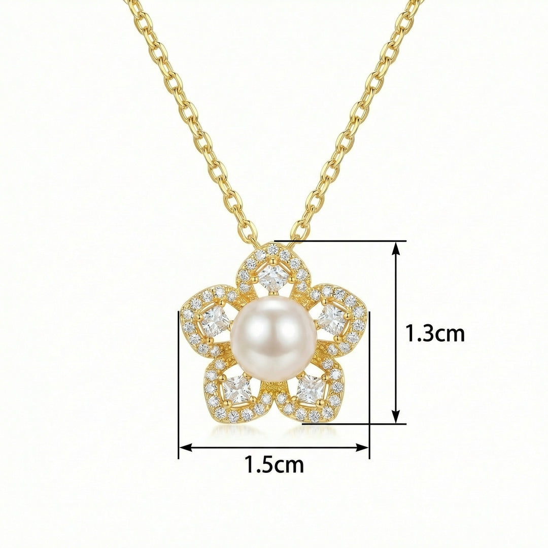 ✨ 925 Sterling Silver Pearl Floral Necklace