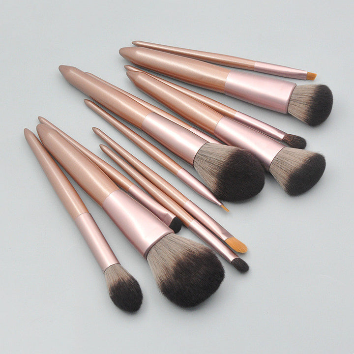 ✨ Grape Brown Fiber Hair 12-Piece Makeup Brush Set — Loose Powder Beauty Tools 💄🤎