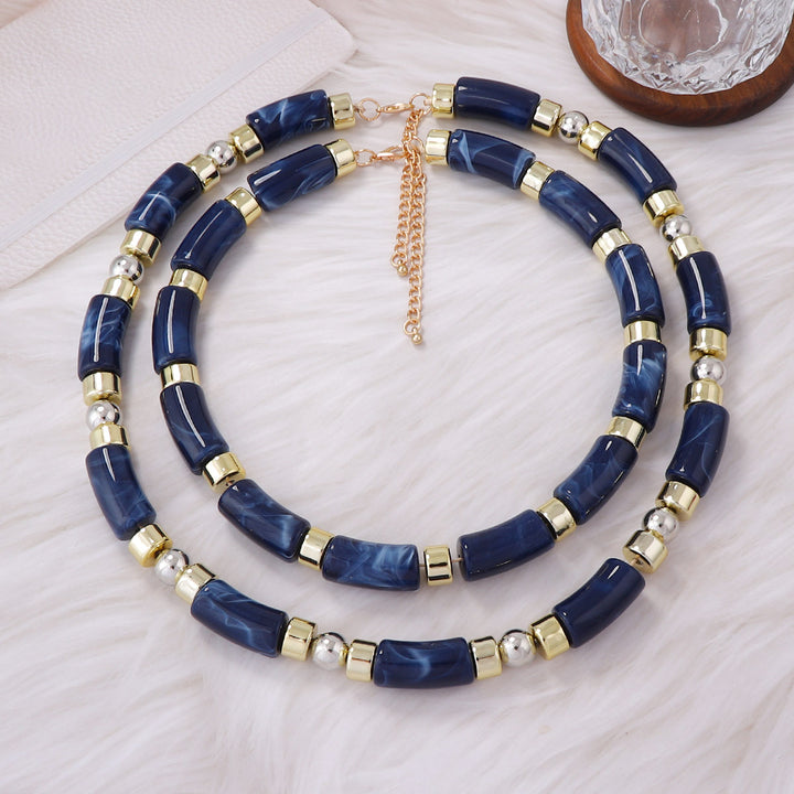 Women’s Retro Double-Layer Bamboo Beaded Necklace – Fashionable Layering Jewelry