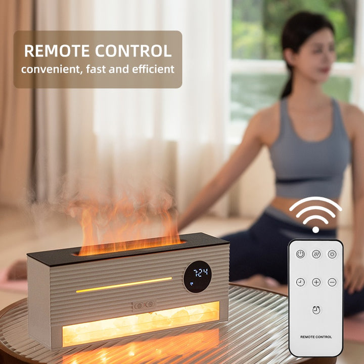 🔥🧂 Salt Rock Flame Humidifier | Clock Display Aroma Diffuser with Remote ✨