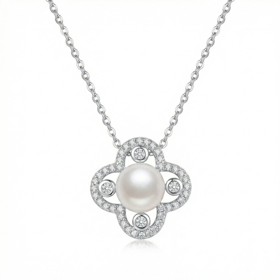 ✨ 925 Sterling Silver Pearl Clover Necklace