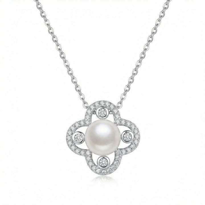 ✨ 925 Sterling Silver Pearl Clover Necklace
