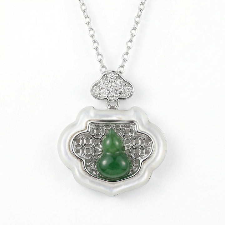 ✨ Ruyi Lock Jadeite Necklace – Lucky Hulu Pendant in Silver ✨