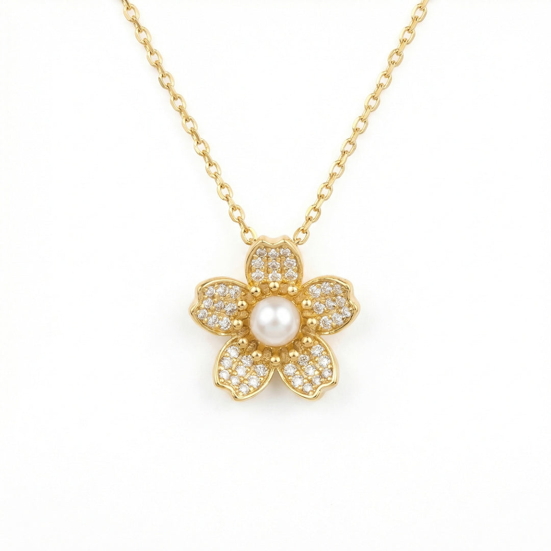 ✨ Floral Pearl Pendant Necklace
