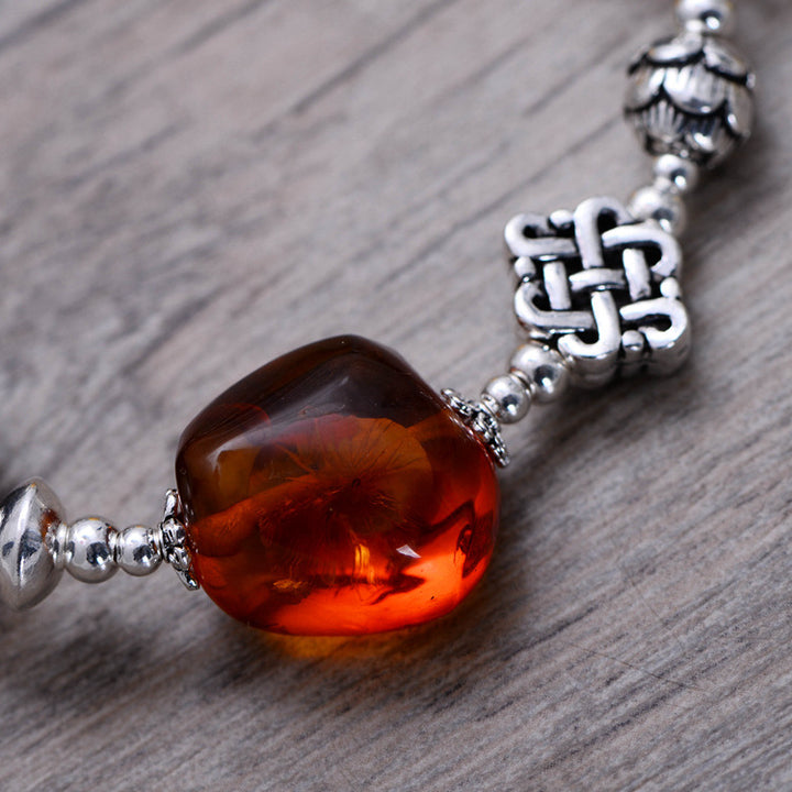 925 Sterling Silver Vintage Amber Beeswax Bracelet – Handmade Women’s Jewelry
