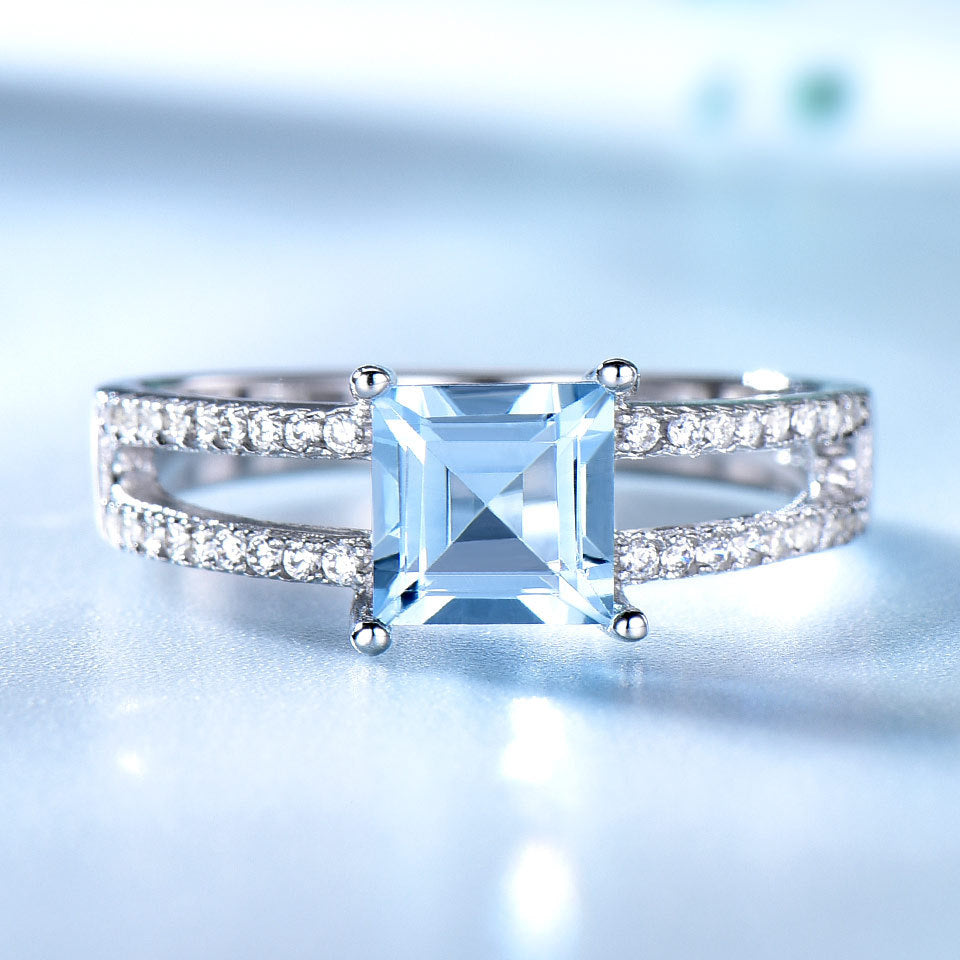925 Sterling Silver Sky Blue Topaz Ring – Elegant Women’s Geometric Jewelry