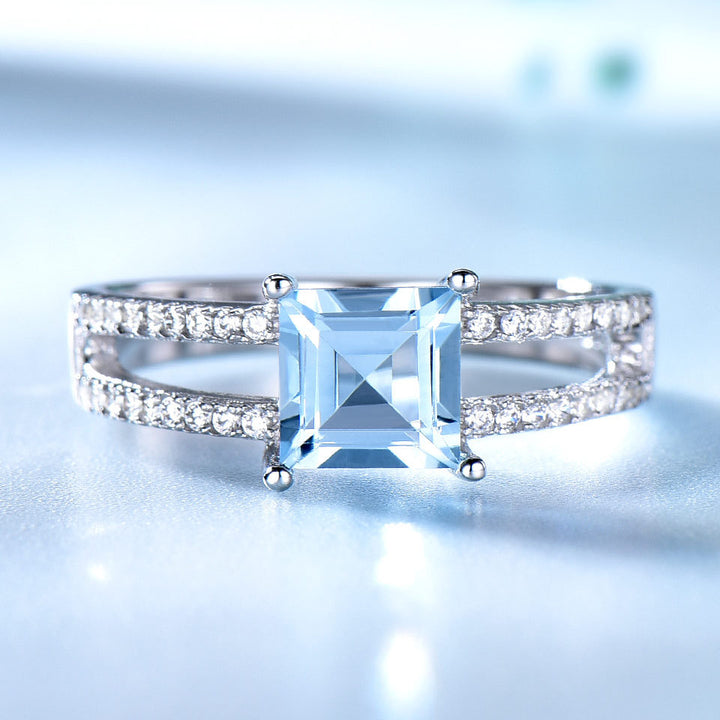 925 Sterling Silver Sky Blue Topaz Ring – Elegant Women’s Geometric Jewelry