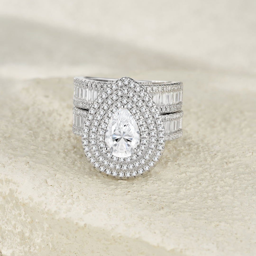 💍 Pear-Shaped Moissanite Engraved Ring – Platinum-Plated S925 Silver Luxury (Sizes 5–9) 💍