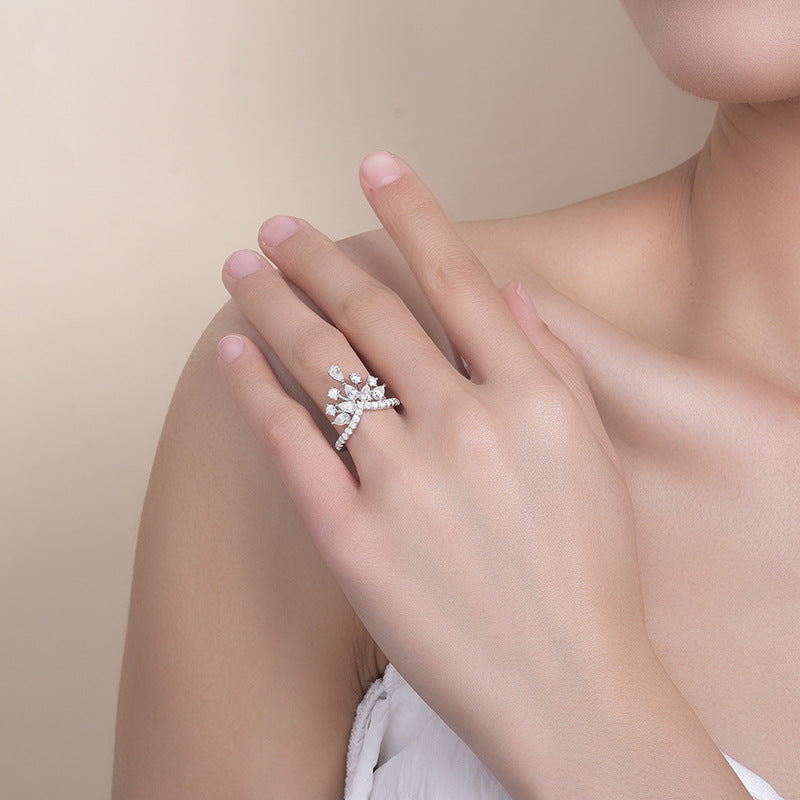💍 Wave Queen Moissanite Ring – Platinum-Plated S925 Silver (Sizes 5–9) 💍
