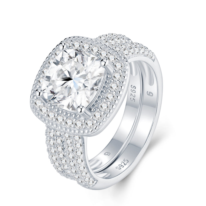 💍 Ladies’ Pillow-Shaped Moissanite Ring – Platinum-Plated S925 Silver (5.8g, Sizes 5–9) 💍