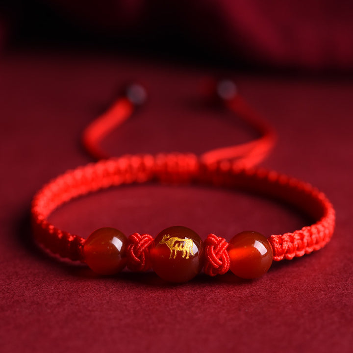 Zodiac Red Rope Bracelet – Natural Red Agate, Handwoven Charm