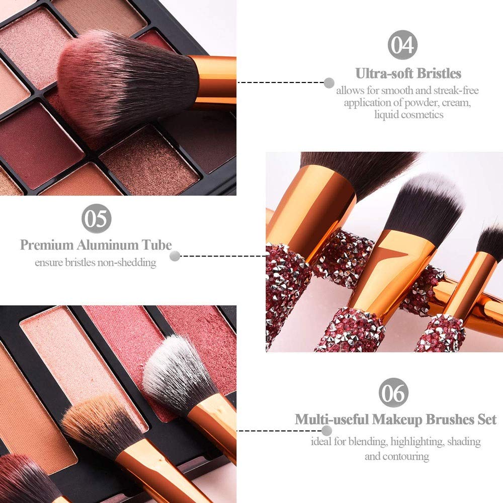 10-in-1 Diamond Inlaid Makeup Brush Set – Rhinestone Pink Professional Brushes with Storage Bag 💄✨