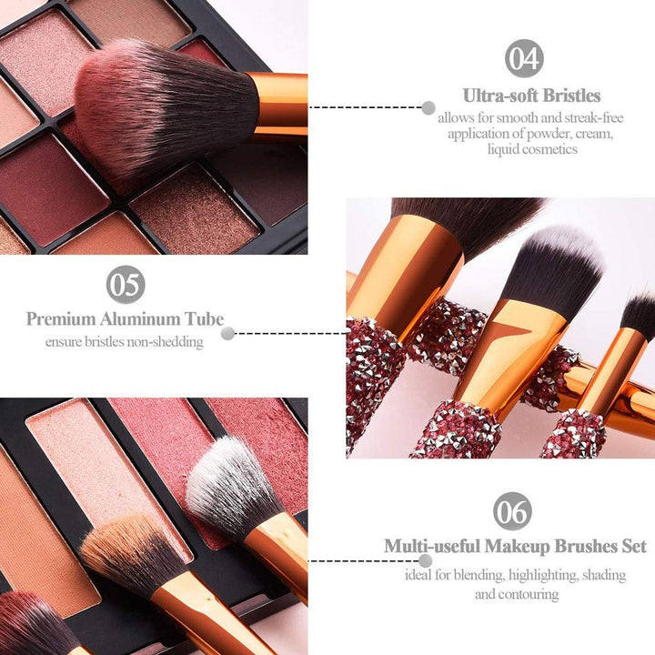 10-in-1 Diamond Inlaid Makeup Brush Set – Rhinestone Pink Professional Brushes with Storage Bag 💄✨
