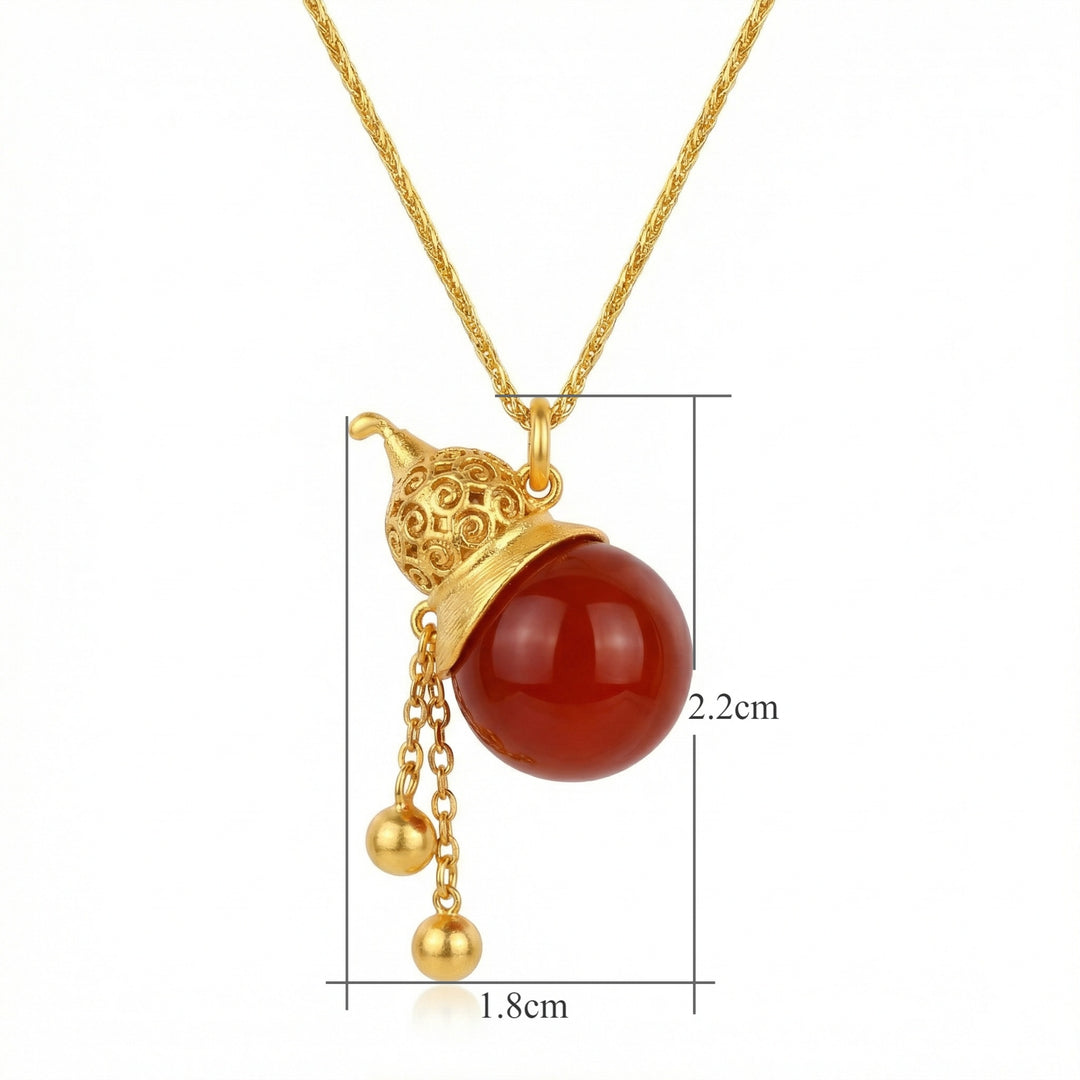 925 Sterling Silver Red Carnelian Wu Lou Pendant