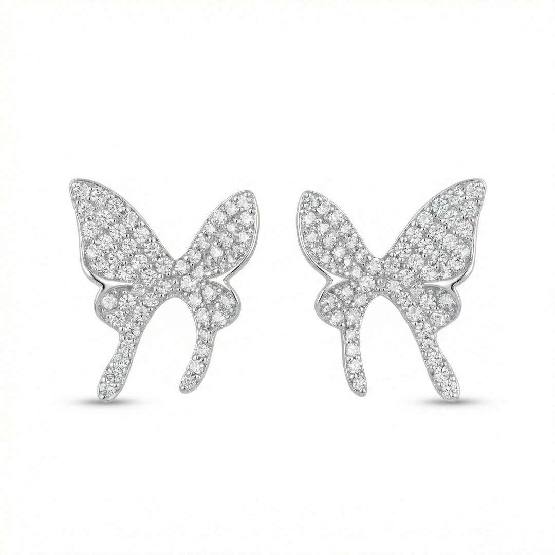 925 Sterling Silver Sparkling Sterling Silver Butterfly Stud Earrings with Shimmering Pavé Stones