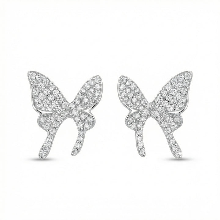 925 Sterling Silver Sparkling Sterling Silver Butterfly Stud Earrings with Shimmering Pavé Stones