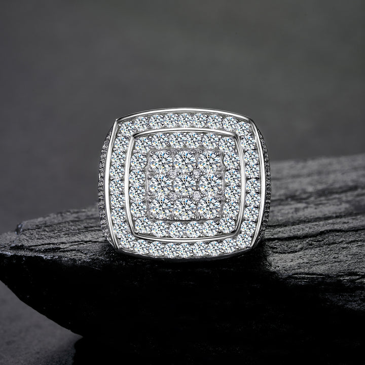 💍 Men’s Engraved Moissanite Ring – Platinum-Plated S925 Silver (19.6g, Sizes 5–9) 💍