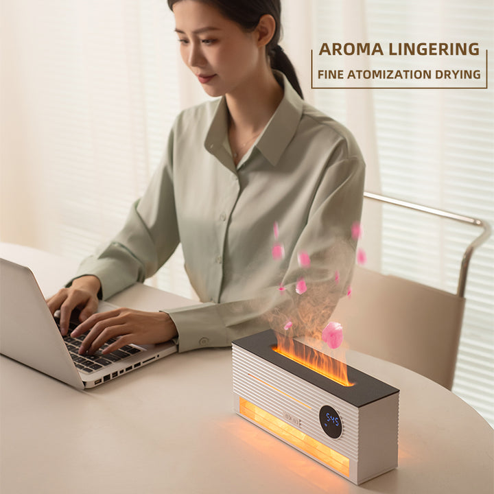 🔥🧂 Salt Rock Flame Humidifier | Clock Display Aroma Diffuser with Remote ✨