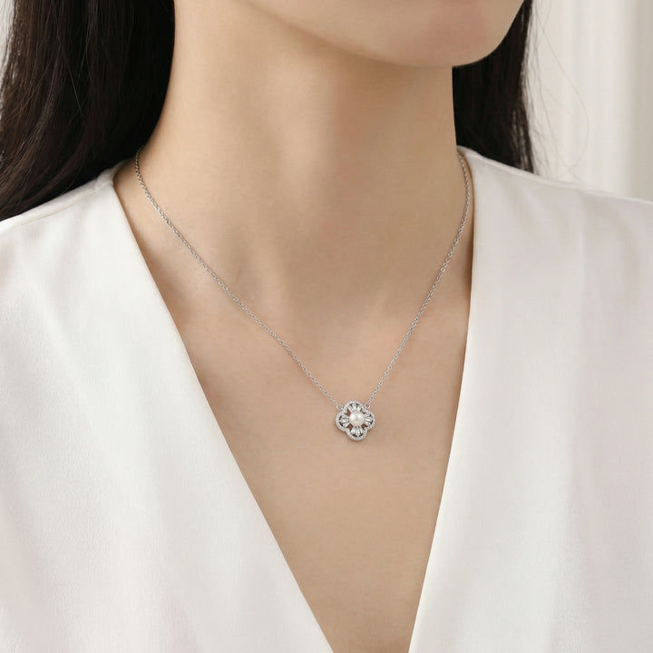 ✨ 925 Sterling Silver Elegant Floral Pearl Pendant Necklace with Sparkling Accents ✨